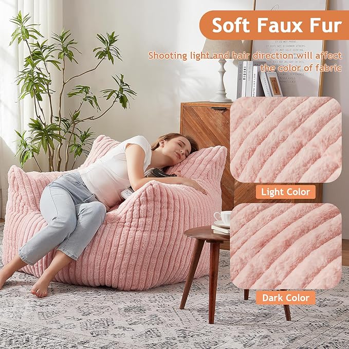 Giant Bean Bag Chairs for Adults with Filling Plush Fluffy Bean Bag Chairs for Teens with Armrests Comfy BeanBag Lazy Couch Sofa Chair for Bedroom Living Room Reading-HomvellaHome