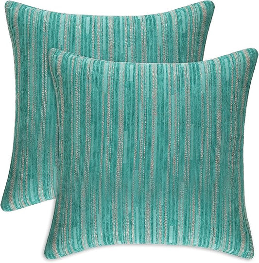 Yeiotsy Decorative Pillow Covers Teal, Pack of 2, Modern Striped Throw Pillow Cases Geometric Cushion Covers (Teal, 18 X 18 Inches)