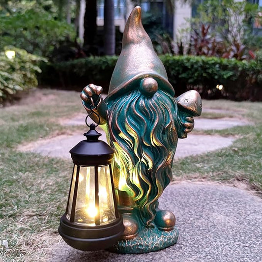 Gnomes Garden Statue Outdoor Décor with Solar Lights Lantern,Gnome Solar Light Figurines Outside Decorations for Yard，Lawn Patio, Balcony, Unique Housewarming Gifts-HomvellaHome
