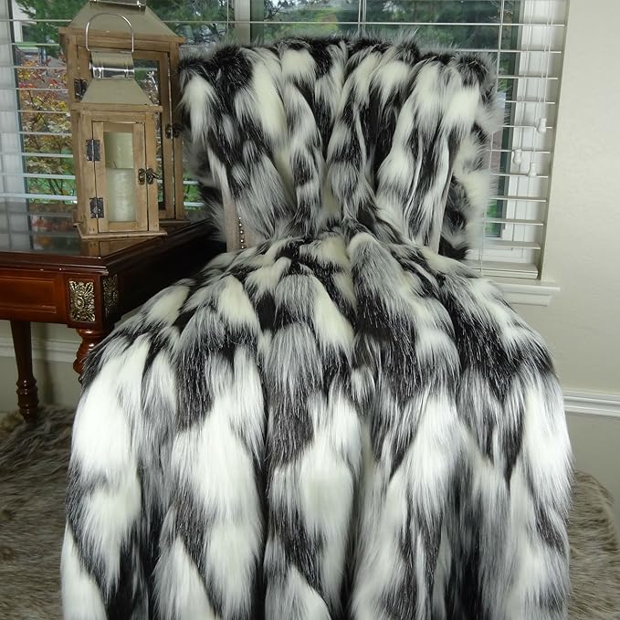 Gray Black White Faux Fur Oversized Blanket and Bedspread - Tibet Fox Fur - Gray Black White Luxury Faux Fur - Soft Faux Fur Blankets, Bedspreads and Throws, Handmade in USA, 16438-HomvellaHome
