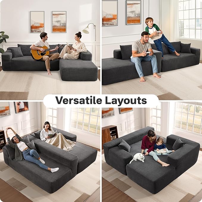 104" Cloud Sectional Couches for Living Room,L Shaped Boneless Couch in A Box,Sleeper Sofa with Comfy Chaise No Assembly Required,Grey-HomvellaHome