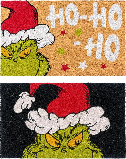 Gertmenian Disney Mickey Mouse Doormat Rug Retro Front Door Coir Mat Welcome Home Indoor Outdoor Entryway Carpet, 2-Pack 20x34, The Grinch Ho Ho Ho/Santa-HomvellaHome