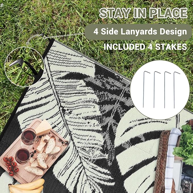 GAOMON Waterproof 8x10 Outdoor Rug Reversible Plastic Straw Rug Modern Patio Carpet, Foldable Lightweight RV Camping Mat with Portable Bag & 4 Stakes, UV Resistant & Sturdy for Picnic, Beige-HomvellaHome