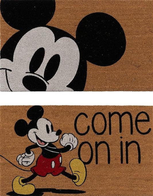 Gertmenian Disney Mickey Mouse Coir Doormat - 2x3 Welcome Mat (2-Pack), Ideal for High Traffic Areas in Front Door, Garage, Entryway - Love/Hello, 47533-HomvellaHome