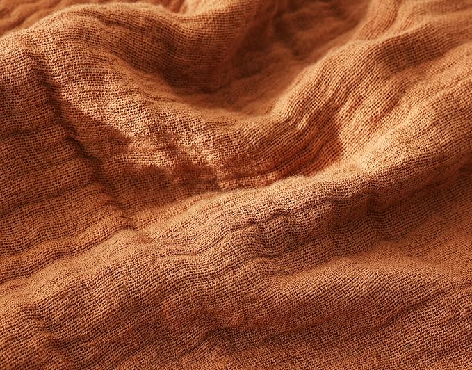 100% Cotton Muslin Throw Blanket for Bed, Couch, Travel, Luxuriously Soft, Pre-Washed, Breathable and Lightweight Gauze Blanket with Tassels, Suitable for All Seasons, Rust, 50"x60"-HomvellaHome