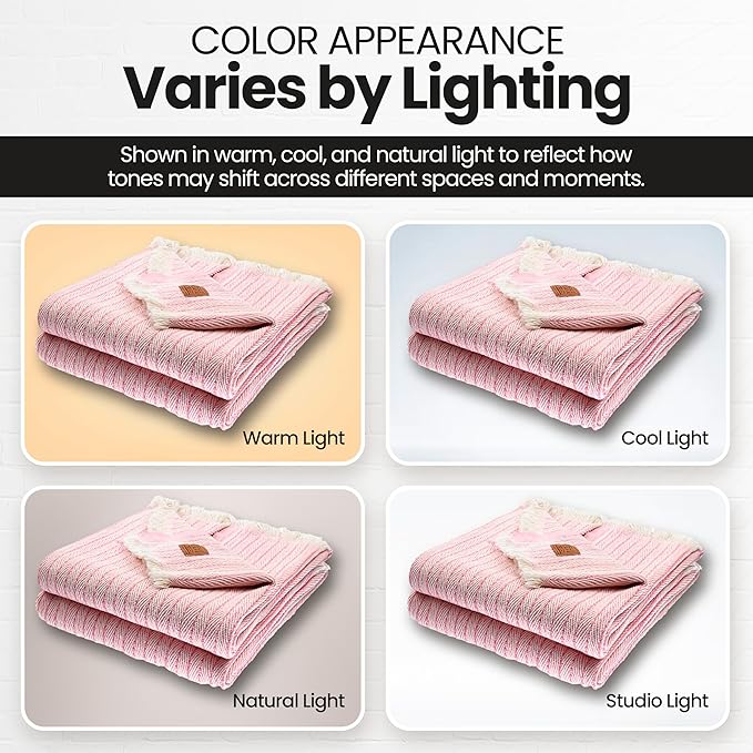 Gold Case Throw Blanket for Couch – 100% Recycled Turkish Cotton Blankets & Throws – Elegant Decorative Throw Blankets for Living Room Sofa – Woven Throws for Couch – Vintage Pink – 50x60 (Set of 2)-HomvellaHome