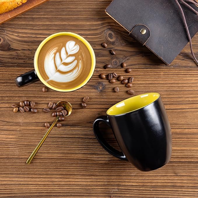 GBHOME 16oz Coffee Mugs Set of 6, Large Ceramic Coffee Mugs for Man, Woman, Dad, Mom, Modern Coffee Mugs Set with handle for Tea/Latte/Cappuccino/Milk/Cocoa. Dishwasher&Microwave Safe,Yellow-HomvellaHome