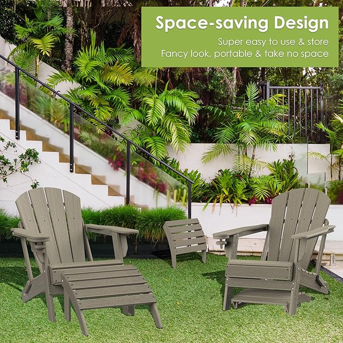 GREENVINES Adirondack-Ottoman | Wood Grain | Set of 4 | HDPE Plastic | Outdoor Footrest | All Weather | Foot Rest | Foot Stool | Desert Brown | for Adirondack Chair-HomvellaHome