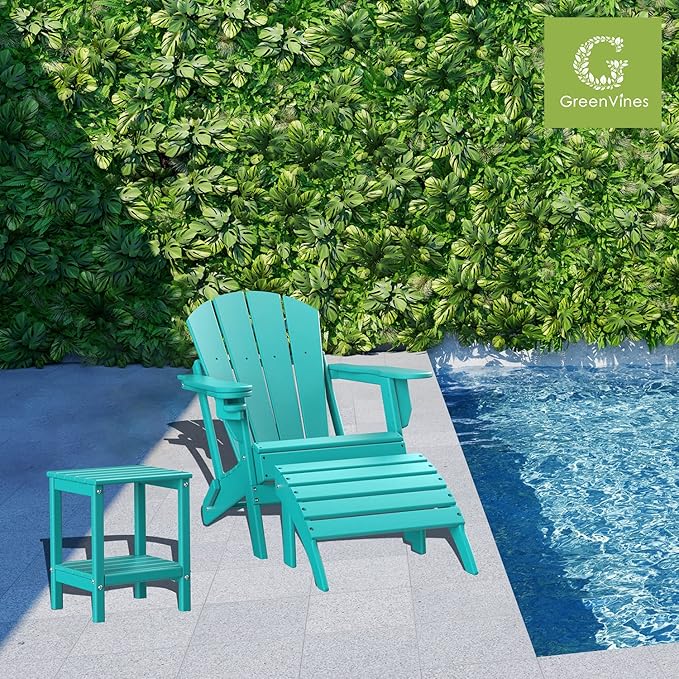 GREENVINES Adirondack-Ottoman | HDPE Plastic | Outdoor Footrest | All Weather | Foot Rest | Foot Stool | Aqua | for Adirondack Chair | for Patio Backyard Pool-HomvellaHome