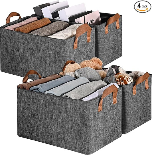 GRANNY SAYS Closet Storage Baskets, Collapsible Fabric Storage Bins with Metal Frame, Clothes Organizer Bins, Large Baskets for Shelves, Dark Gray, 4-Pack-HomvellaHome