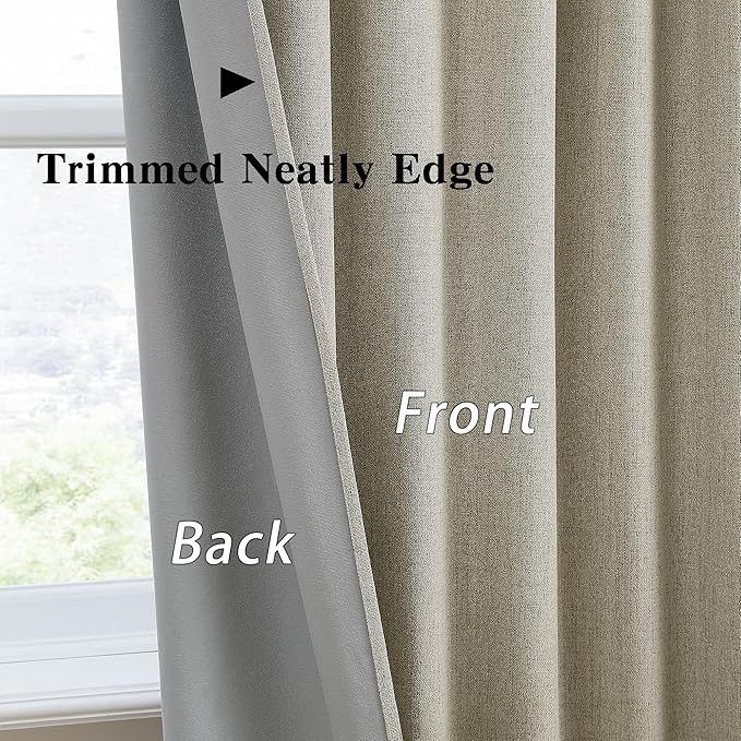 102 Inch Long Blackout Linen Blend Curtains 2 Panels,70 Wide Back Tab Pinch Pleated Look Window Drapes with Hooks,Track System Curtain Panels for Sliding Door Modern Farmhouse 70x102 Light Taupe-HomvellaHome