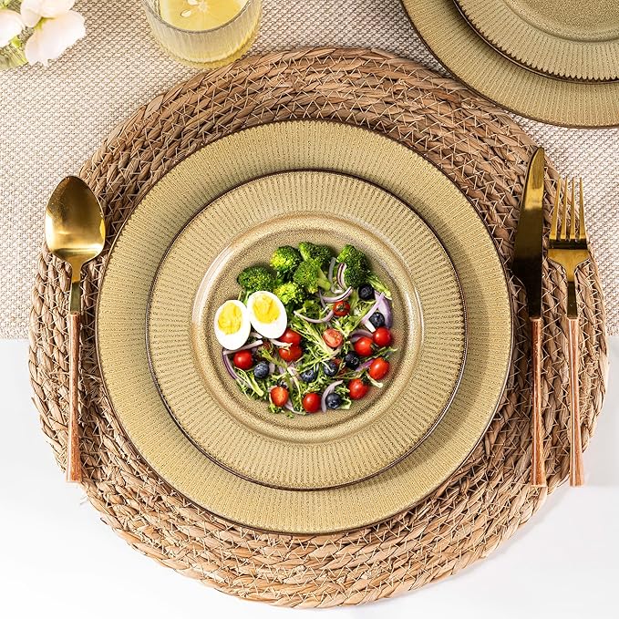 GBHOME Ceramic Dinnerware Sets,12 pcs Embossed Elegant Stoneware Plates and Bowls Sets, Housewarming Wedding Gift | Dishwasher & Microwave Safe | Dishes Set Service for 4-HomvellaHome