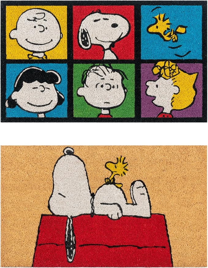 Gertmenian Peanuts Snoopy Coir Doormat - 2x3 Welcome Mat (2-Pack), Ideal for High Traffic Areas in Front Door, Garage, Entryway - House/Peanut Patch, 80003-HomvellaHome