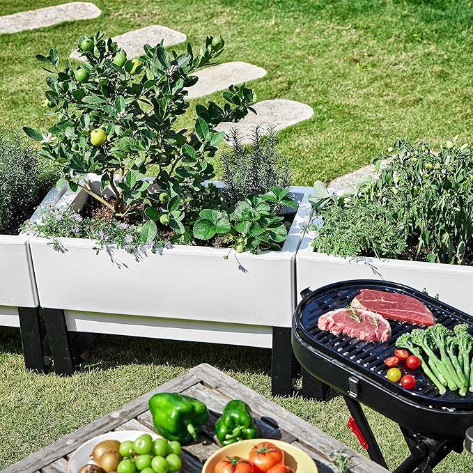 Glowpear Self Watering Planter Box - 29.5", White - UV Stable, Scalable Urban Raised Garden Bed with Water Gauge, Indoor Outdoor for Vegetables, Flowers, Herbs, and Succulents, Gardening-HomvellaHome