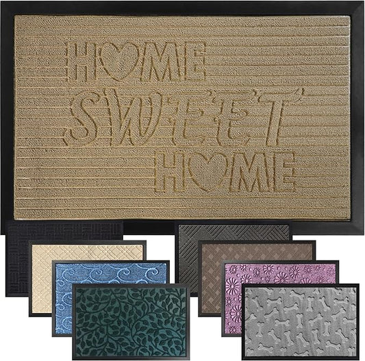 GORILLA GRIP 100% Waterproof All-Season WeatherMax Doormat 35x23, US Designed Natural Rubber, Stain and Fade Resistant, Low Profile Indoor Outdoor Door Mats, Easy Clean Patio Mat, Home Sweet Home-HomvellaHome