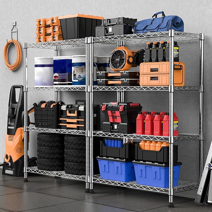 1000 lbs Storage Shelving 4-Tier Utility Shelving Unit Steel Organizer Wire Rack for Home,Kitchen,Office,Chrome (13.7" D x 23.6" W x 53.4" H)-HomvellaHome